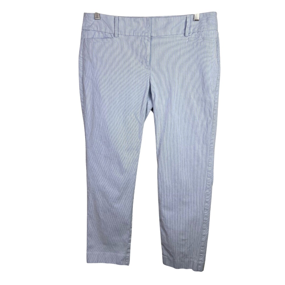 Ann‎ Taylor LOFT Blue White Seersucker Striped Cropped Pants Women's Size 8